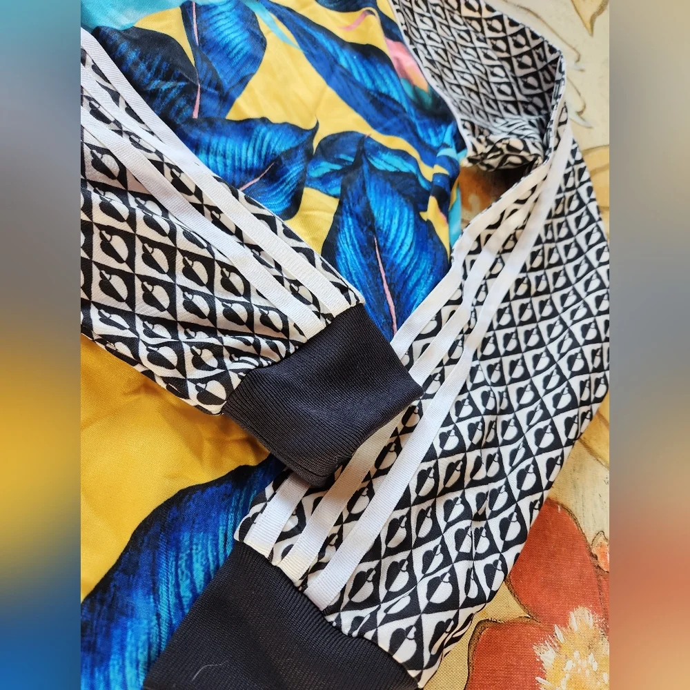 ADIDAS× Farm RIO Banana Leaf Yellow Royal Blue Zips Sporty Baseball Track Jacket - Picture 4 of 16